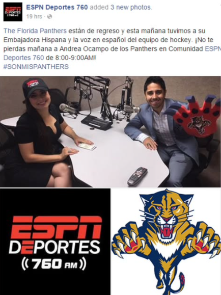 Andrea Ocampo on ESPN Deportes 760 with the Florida Panthers