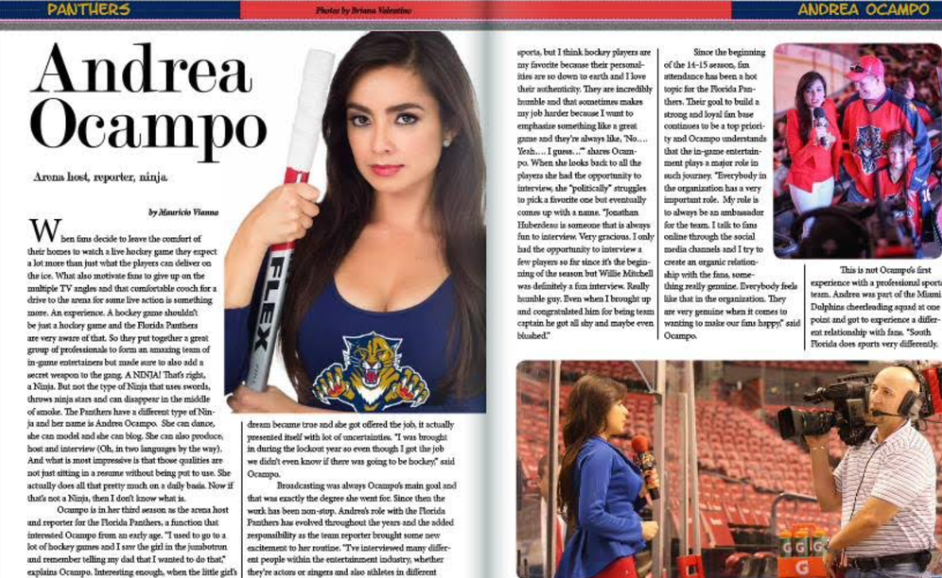 Florida Panthers arena magazine feature on Andrea Ocampo